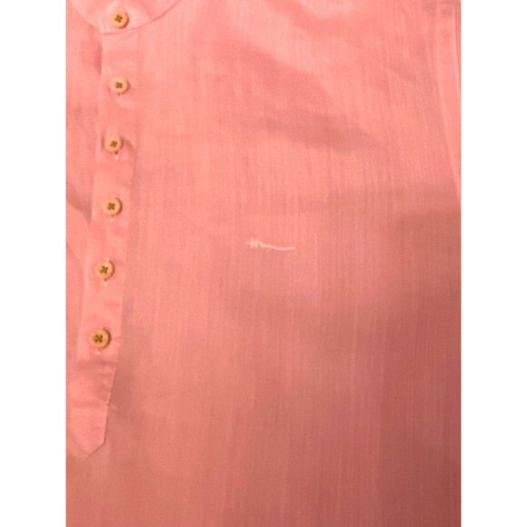 CCC Pastel Pink Button Up Long Sleeve Linen Tunic Top With Mandarin Collar Large - Picture 6 of 6